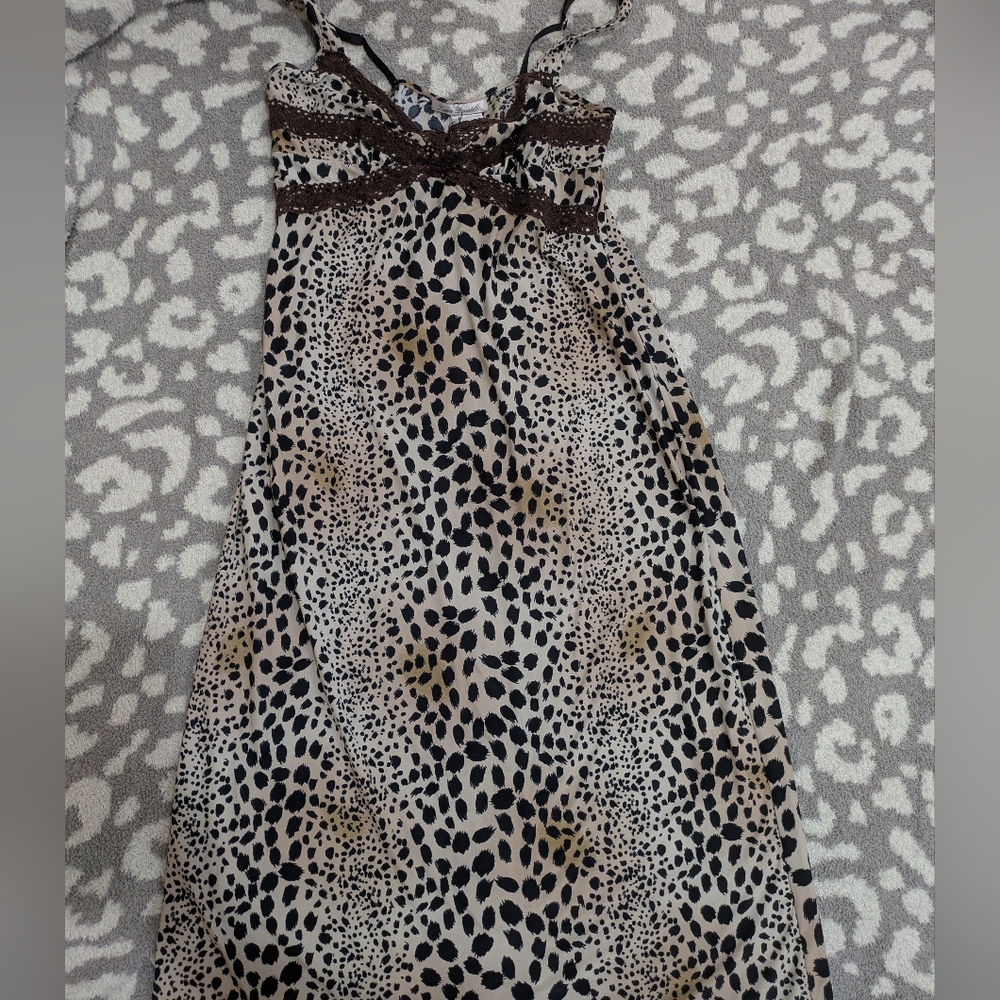 Y2K Linea Donatella Black and Tan Animal Print Slip Dress